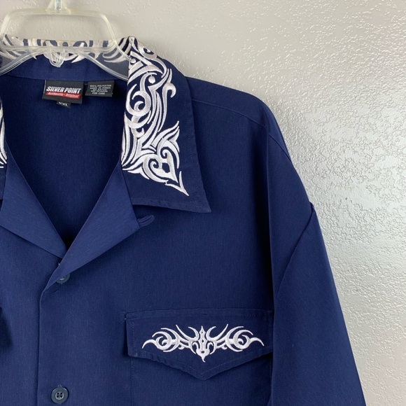 Silver Point Navy With Intricate Embroidery Haiiwan Shirt Size XXL - Picture 6 of 9